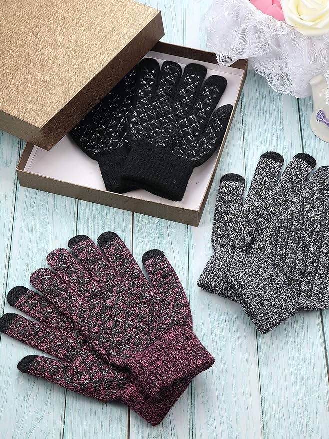 SATINIOR 4 Pairs Winter Knit Touchscreen Gloves Warm Texting Gloves Elastic Anti-slip for Adults