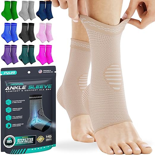 Modvel Foot & Ankle Brace Socks for Sprained Ankle Compression Sleeve - Foot Support for Women & Men - Tendonitis & Arthritis Ankle Brace Sports Running, Torn Ligaments & Women Stabilizing Ankle Wrap