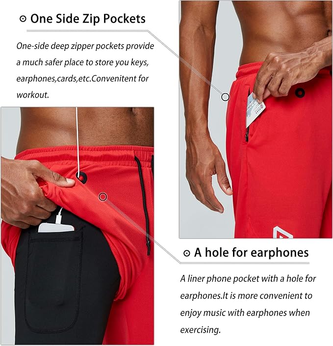 Pinkbomb Men's 2 in 1 Running Shorts Gym Workout Quick Dry Mens Shorts with Phone Pocket