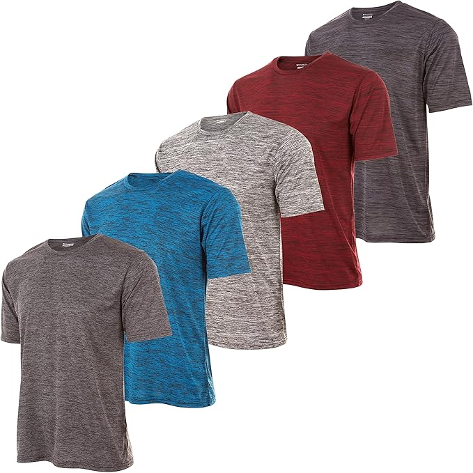 Mens Active T-Shirt - Quick-Dry Athletic Workout Training Crew Neck Short Sleeve Top 5 Pack