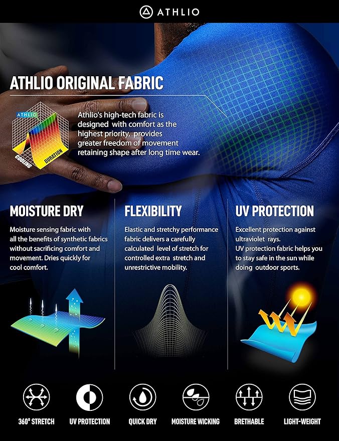 ATHLIO Men's UPF 50+ Long Sleeve Compression Shirts, Water Sports Rash Guard Base Layer, Athletic Workout Shirt