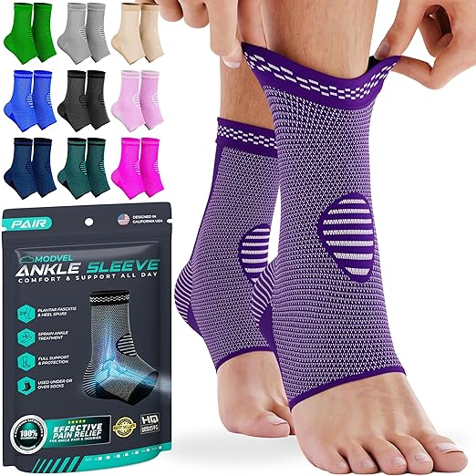 Modvel Foot & Ankle Brace Socks for Sprained Ankle Compression Sleeve - Plantar Fasciitis Relief Brace, Foot Support for pain Women & Men - Tendonitis & Arthritis Feet Sleeve, Stabilizing Ankles Wrap