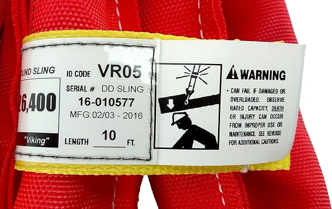USA Made VR5 X 10' Red Slings 4'-30' Lengths in Listing, Double PLY Cover Endless Round Poly Lifting Slings, 13,200 lbs Vert, 10,560 lbs Choker, 26,400 lbs Basket (USA Polyester) (10 FT)