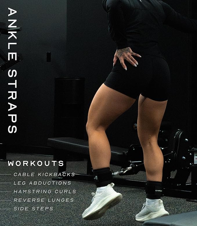 Gymreapers Ankle Straps For Cable Machine Kickbacks, Glute Workouts, Lower Body Exercises - Adjustable Leg Straps with Neoprene Padding