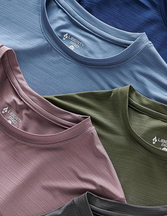 5 Pack Men’s Active Quick Dry Crew Neck T Shirts | Athletic Running Gym Workout Short Sleeve Tee Tops Bulk