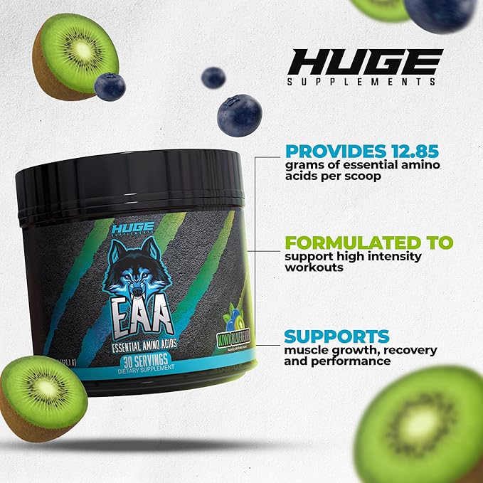 Huge EAA Supplement, Highest Dosed Essential Amino Acids Powder, 12.85g EAAs & 8g BCAAs Per Serving, Maximize Muscle Growth, Recovery & Performance (Kiwi Blueberry, 17.73 Oz.)