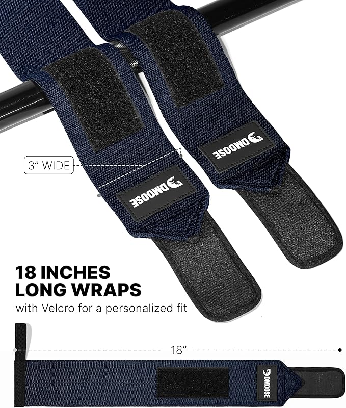DMoose Fitness Wrist Wraps for Weightlifting 18" - Heavy Duty Gym Wrap with Hand Thumb Loop for Support & Pain Relief, USPA Approved Powerlifting, Weight Lifting Wrist Straps for Men & Women Work Out