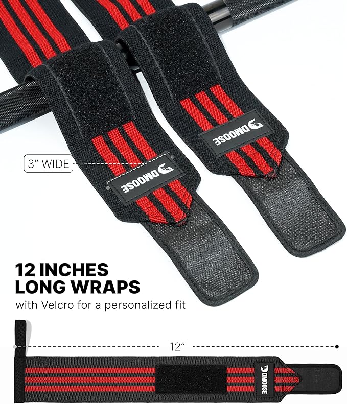 DMoose Fitness Wrist Wraps for Weightlifting 18" - Heavy Duty Gym Wrap with Hand Thumb Loop for Support & Pain Relief, USPA Approved Powerlifting, Weight Lifting Wrist Straps for Men & Women Work Out