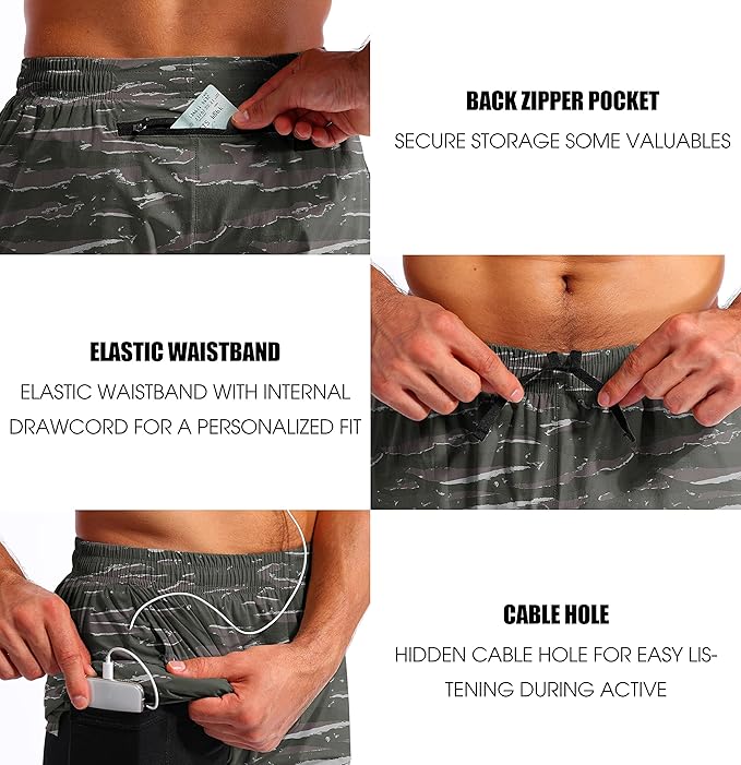 Pudolla Men’s 2 in 1 Running Shorts 5" Quick Dry Gym Athletic Workout Shorts for Men with Phone Pockets
