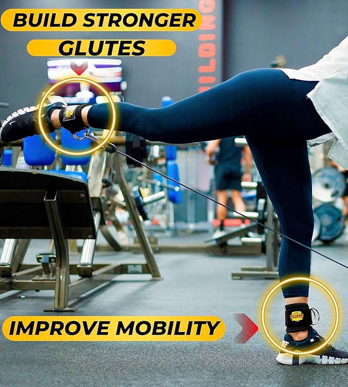 Ankle Straps for Cable Machines (Pair) – Adjustable Padded Ankle Cuffs for Glute & Leg Workouts – Kickbacks, Leg Extensions, Hip Abductors & Lower Body Exercises