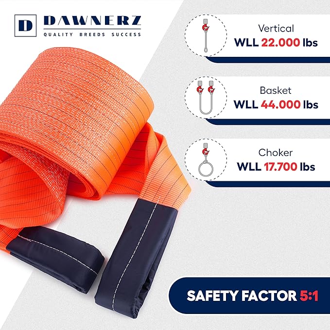 Heavy Duty Industrial Lifting Strap 22000 Lbs Vertical WLL 20ft - Eye and Eye Flat Polyester Web Lifting Sling (11.8" x 20')