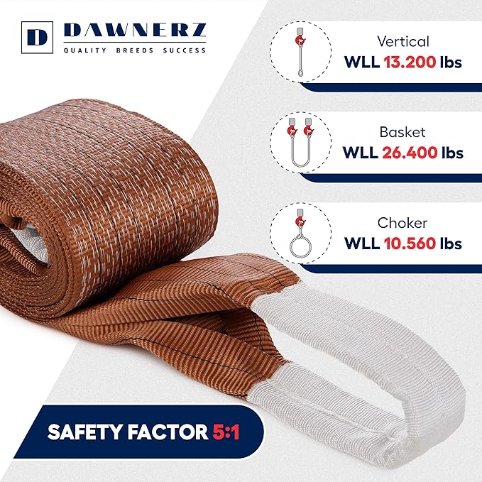 Heavy Duty Industrial Lifting Sling 13200 Lbs Vertical WLL 30ft - Dawnerz Eye and Eye Flat Polyester Web Lifting Sling - Crane Lifting Strap for Construction, Boat Lift Strap (7.1" x 30')