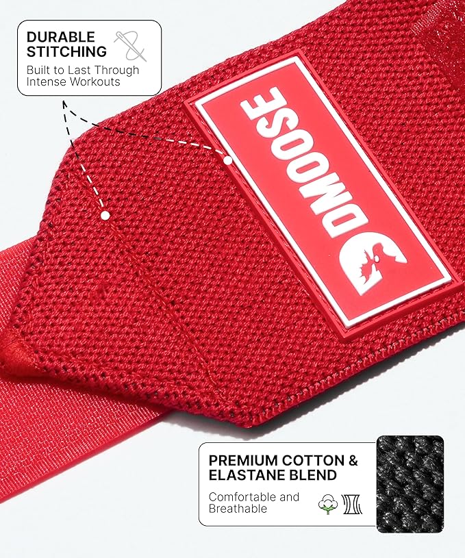 DMoose Fitness Wrist Wraps for Weightlifting 18" - Heavy Duty Gym Wrap with Hand Thumb Loop for Support & Pain Relief, USPA Approved Powerlifting, Weight Lifting Wrist Straps for Men & Women Work Out