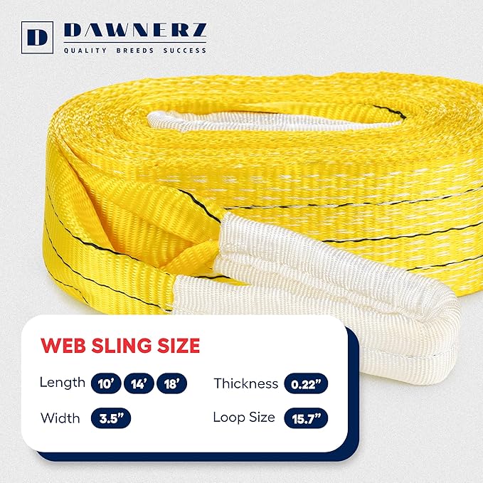 Industrial Lifting Sling 6600 Lbs Vertical WLL 10 ft - Eye and Eye Flat Polyester Web Lifting Sling - Crane Synthetic Strap for Construction, Boat Strap (3.5" x10')