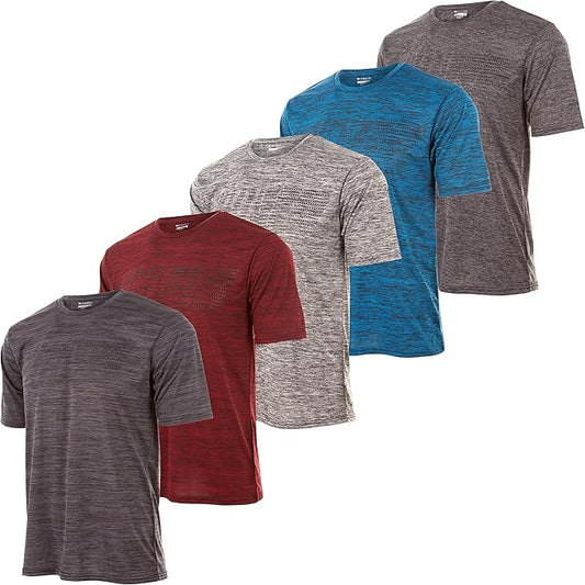 Mens Active T-Shirt - Quick-Dry Athletic Workout Training Crew Neck Short Sleeve Top 5 Pack