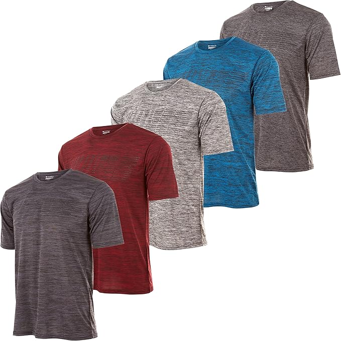 Mens Active T-Shirt - Quick-Dry Athletic Workout Training Crew Neck Short Sleeve Top 5 Pack