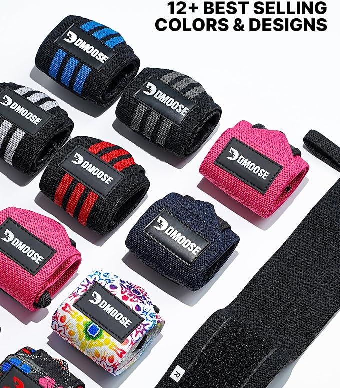 DMoose Fitness Wrist Wraps for Weightlifting 18" - Heavy Duty Gym Wrap with Hand Thumb Loop for Support & Pain Relief, USPA Approved Powerlifting, Weight Lifting Wrist Straps for Men & Women Work Out