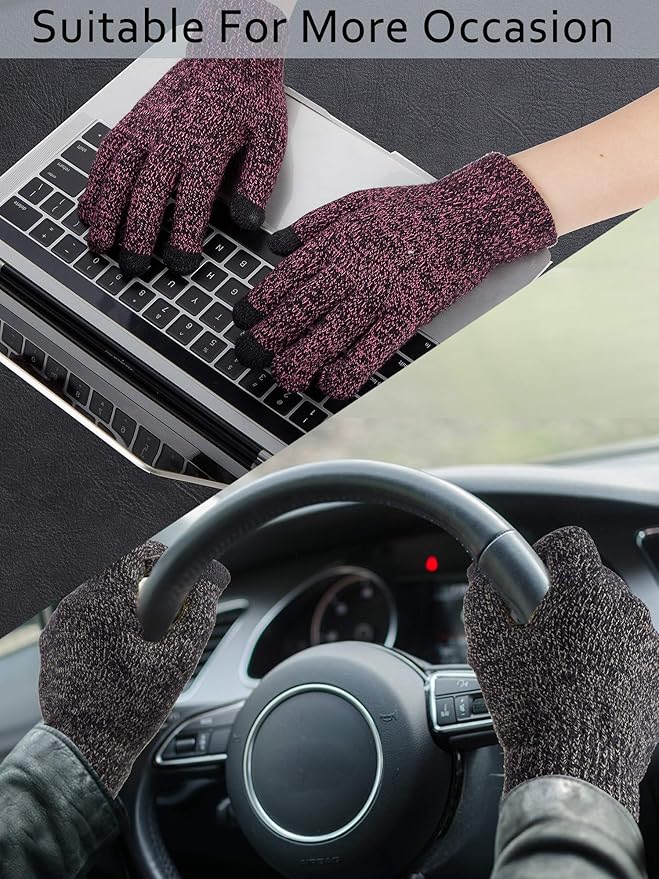 SATINIOR 4 Pairs Winter Knit Touchscreen Gloves Warm Texting Gloves Elastic Anti-slip for Adults