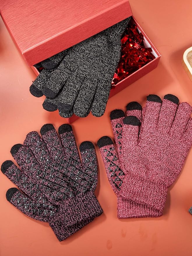 SATINIOR 4 Pairs Winter Knit Touchscreen Gloves Warm Texting Gloves Elastic Anti-slip for Adults