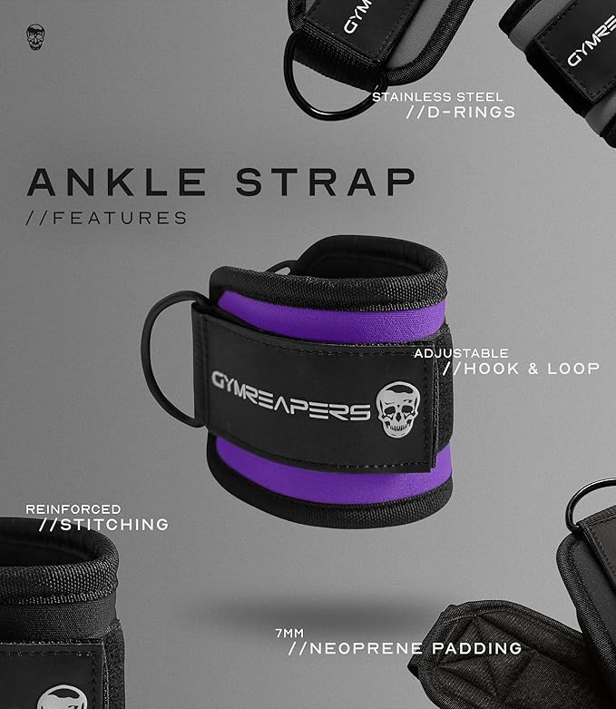 Gymreapers Ankle Straps For Cable Machine Kickbacks, Glute Workouts, Lower Body Exercises - Adjustable Leg Straps with Neoprene Padding