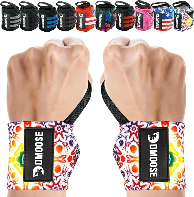 DMoose Fitness Wrist Wraps for Weightlifting 18" - Heavy Duty Gym Wrap with Hand Thumb Loop for Support & Pain Relief, USPA Approved Powerlifting, Weight Lifting Wrist Straps for Men & Women Work Out