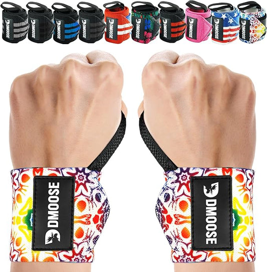 DMoose Fitness Wrist Wraps for Weightlifting 18" - Heavy Duty Gym Wrap with Hand Thumb Loop for Support & Pain Relief, USPA Approved Powerlifting, Weight Lifting Wrist Straps for Men & Women Work Out
