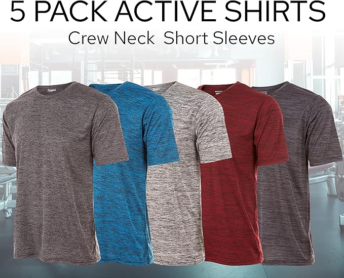 Mens Active T-Shirt - Quick-Dry Athletic Workout Training Crew Neck Short Sleeve Top 5 Pack