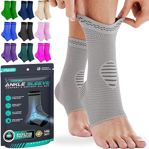 Modvel Foot & Ankle Brace Socks for Sprained Ankle Compression Sleeve - Plantar Fasciitis Relief Brace, Foot Support for pain Women & Men - Tendonitis & Arthritis Feet Sleeve, Stabilizing Ankles Wrap