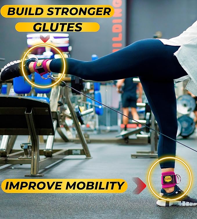 Ankle Straps for Cable Machines (Pair) – Adjustable Padded Ankle Cuffs for Glute & Leg Workouts – Kickbacks, Leg Extensions, Hip Abductors & Lower Body Exercises