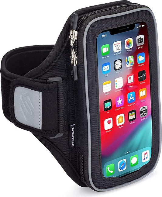 Sporteer Velocity V8 Running Armband - Compatible with iPhone 17/16/15 Pro Max, 16/15 Plus, 17/16/15 Pro, iPhone 17/16/15, Galaxy S25+, S24+, S23+, Pixel, & Many More Mobile Phones - FITS Cases