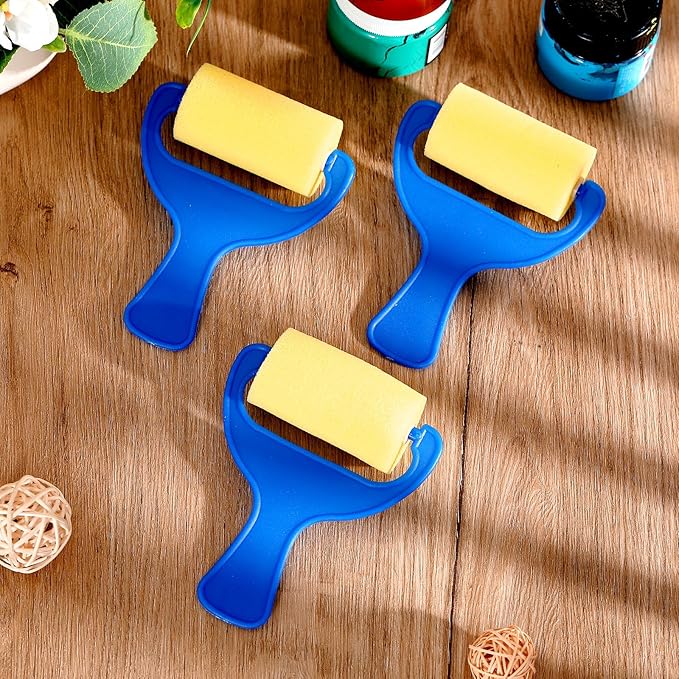 Tenceur 50 Pcs 3" Foam Paint Brushes for Kids Foam Paint Roller Small Sponge Roller with Blue Handle for Young Artists, Reusable & Washable Early Educational Supply for Crafts, Graffiti, DIY Art