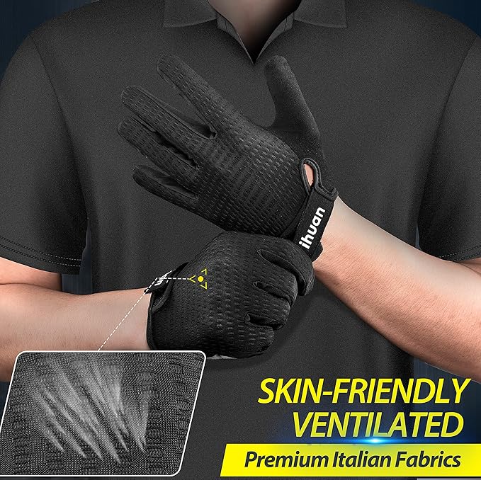 ihuan Workout Gloves for Men Full-Finger: Weight Lifting for Men, Gym Full Hand Gloves for Weightlifting, Deadlift