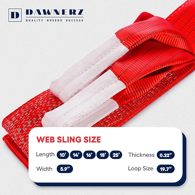 Heavy Duty Equipment Lifting Strap 11000 lbs Vertical WLL 16 ft - Polyester Lifting Sling for Hoist, Crane, Boat (5.9" x 16')
