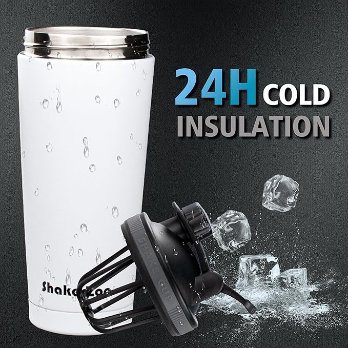 ShakerZoo-1 Pack-Protein Shaker bottles for Protein Mixes, Insulated Stainless Steel Shaker cup (White)