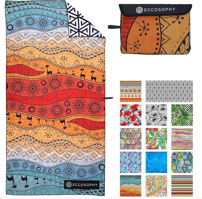 ECCOSOPHY Microfiber Beach Towel - Sand Free Towels are Quick Dry, Light Weight, Super Absorbent - Perfect Pool, Travel, Cruise, Camping Essentials - Oversized Extra Large for Adults 71x35 in