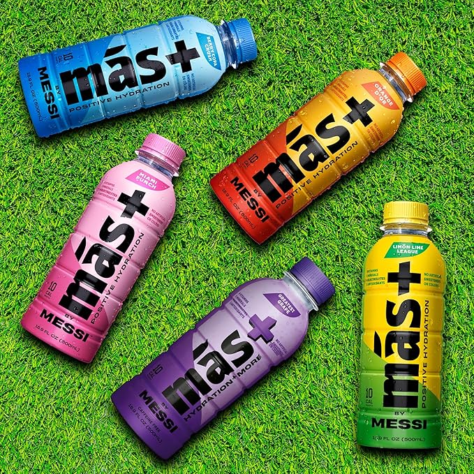 Más+ By Messi Greatest Grape, Sports Drink & Hydration Beverage, Natural Flavors with Vitamins and Electrolytes, No Artificial Sweeteners or Colors, 12-pack