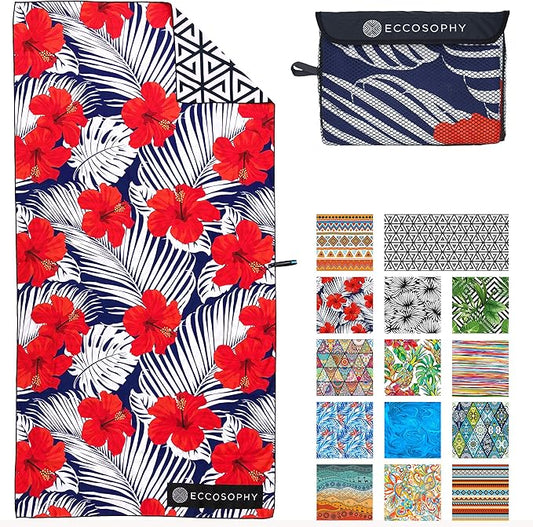 ECCOSOPHY Microfiber Beach Towel - Sand Free Towels are Quick Dry, Light Weight, Super Absorbent - Perfect Pool, Travel, Cruise, Camping Essentials - Oversized Extra Large for Adults 71x35 in